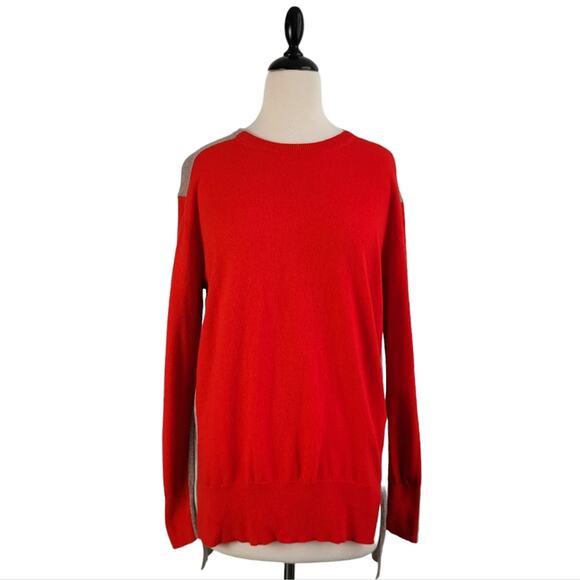 J.Crew Wool Blend Colorblock Tunic Sweater Women’s M Red Gray Relaxed Preppy - Picture 2 of 10